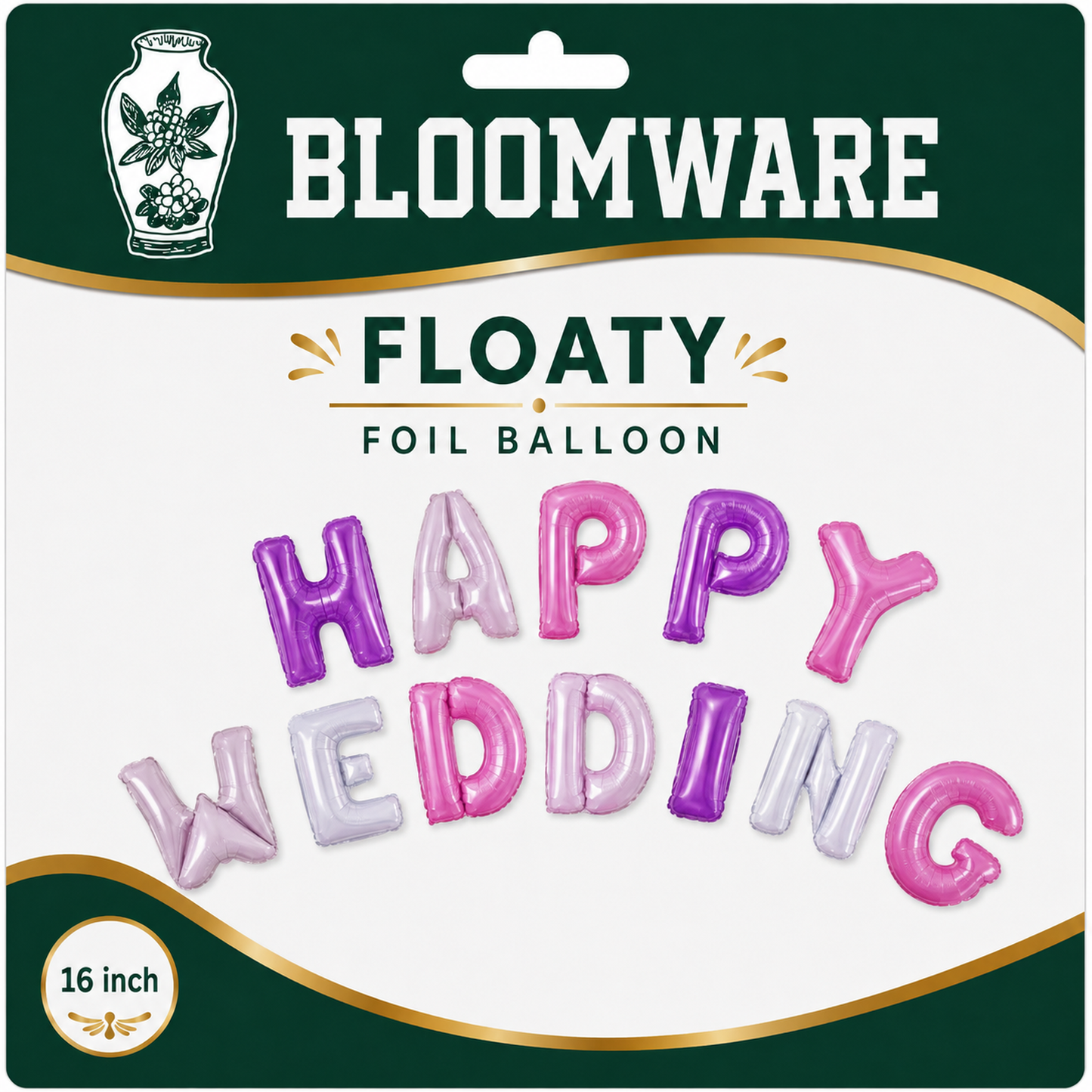 Floaty™ Happy Wedding Letter Foil Balloon Set