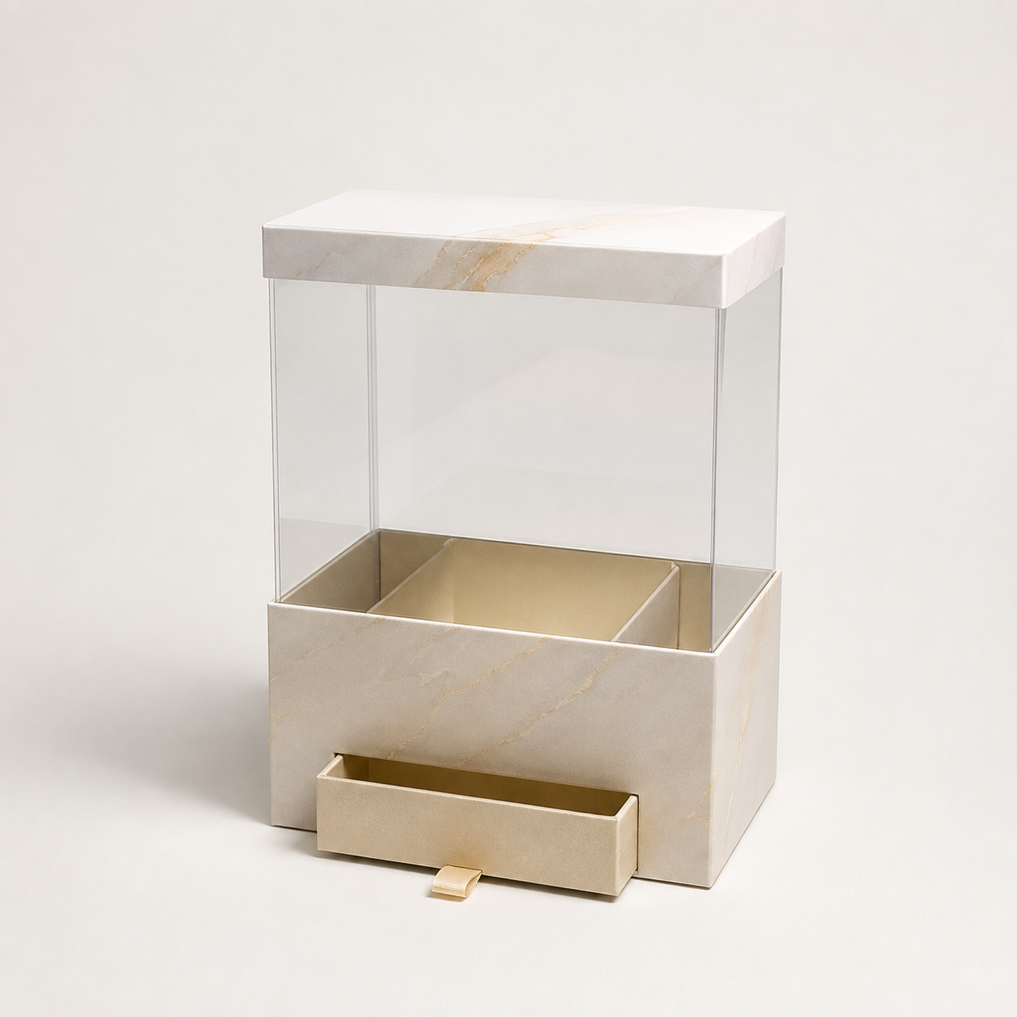 Flowerly Box™ Champagne Marble Clear Drawer Display