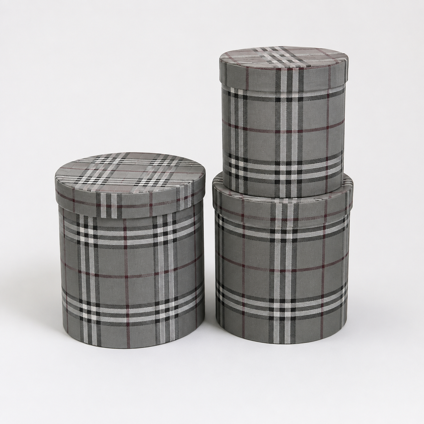 Flowerly Box™ Dark Grey Plaid Round Hatbox Set
