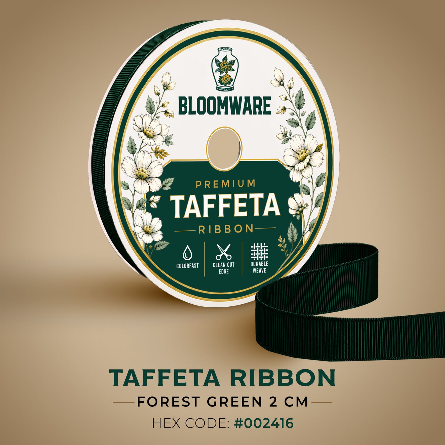 Taffeta™ Grosgrain Ribbon Forest Green