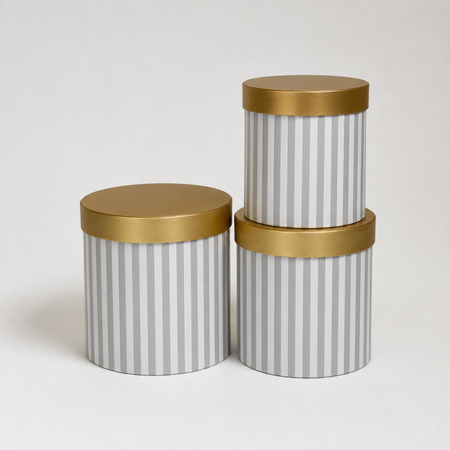 Flowerly Box™ Striped Cylindrical Boxes Silver White