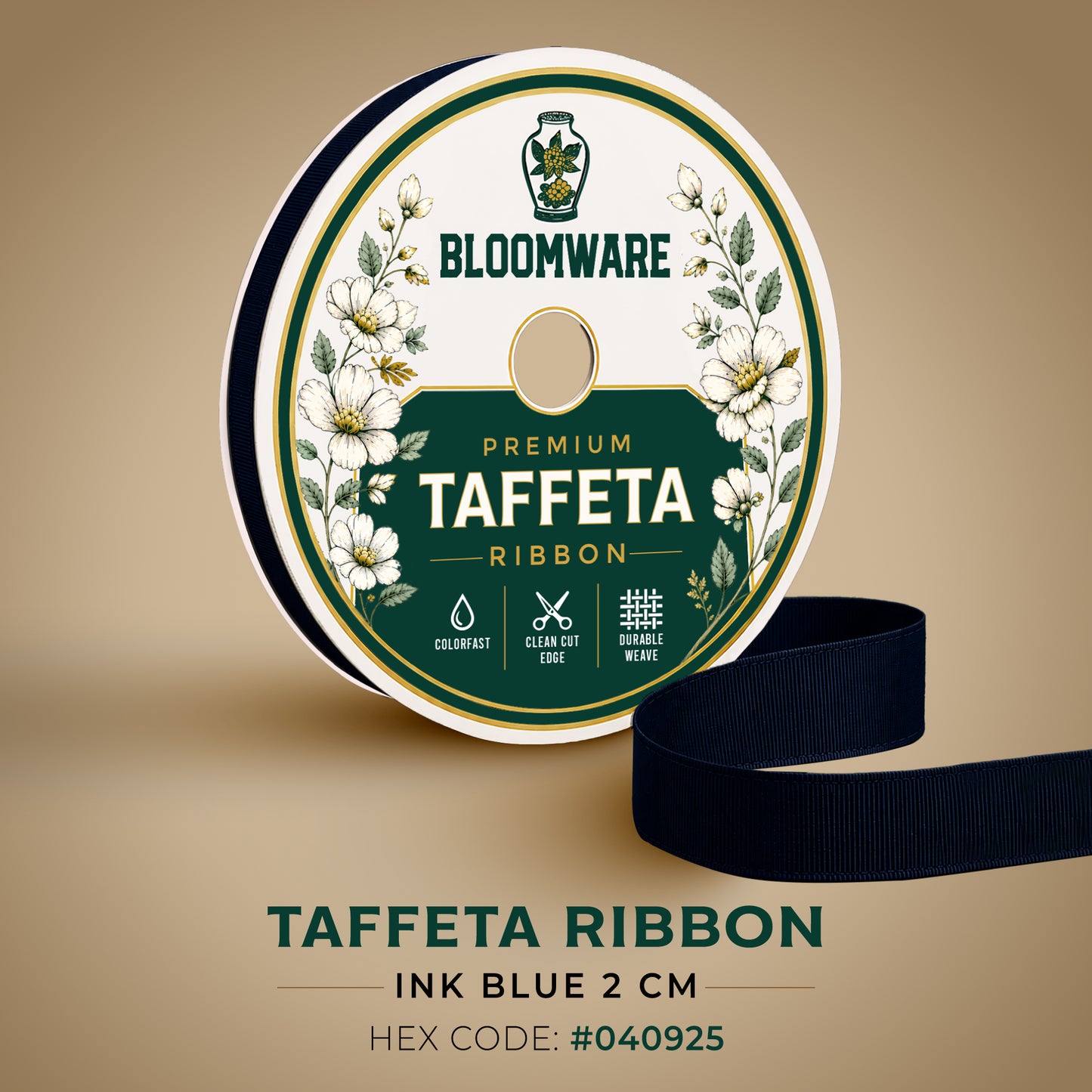Taffeta™ Grosgrain Ribbon Ink Blue