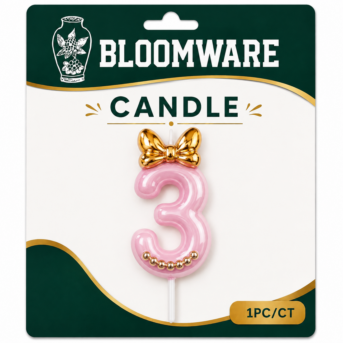 Bloomware Bow Pearl Number Candle 3