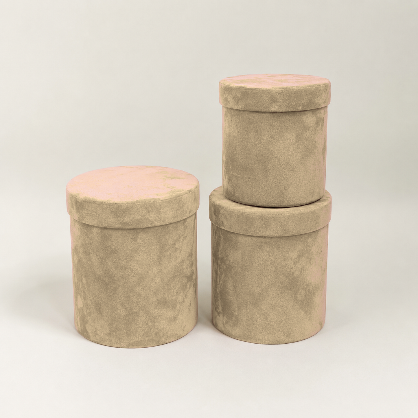 Flowerly Box™ Velvet Cylindrical Boxes Beige