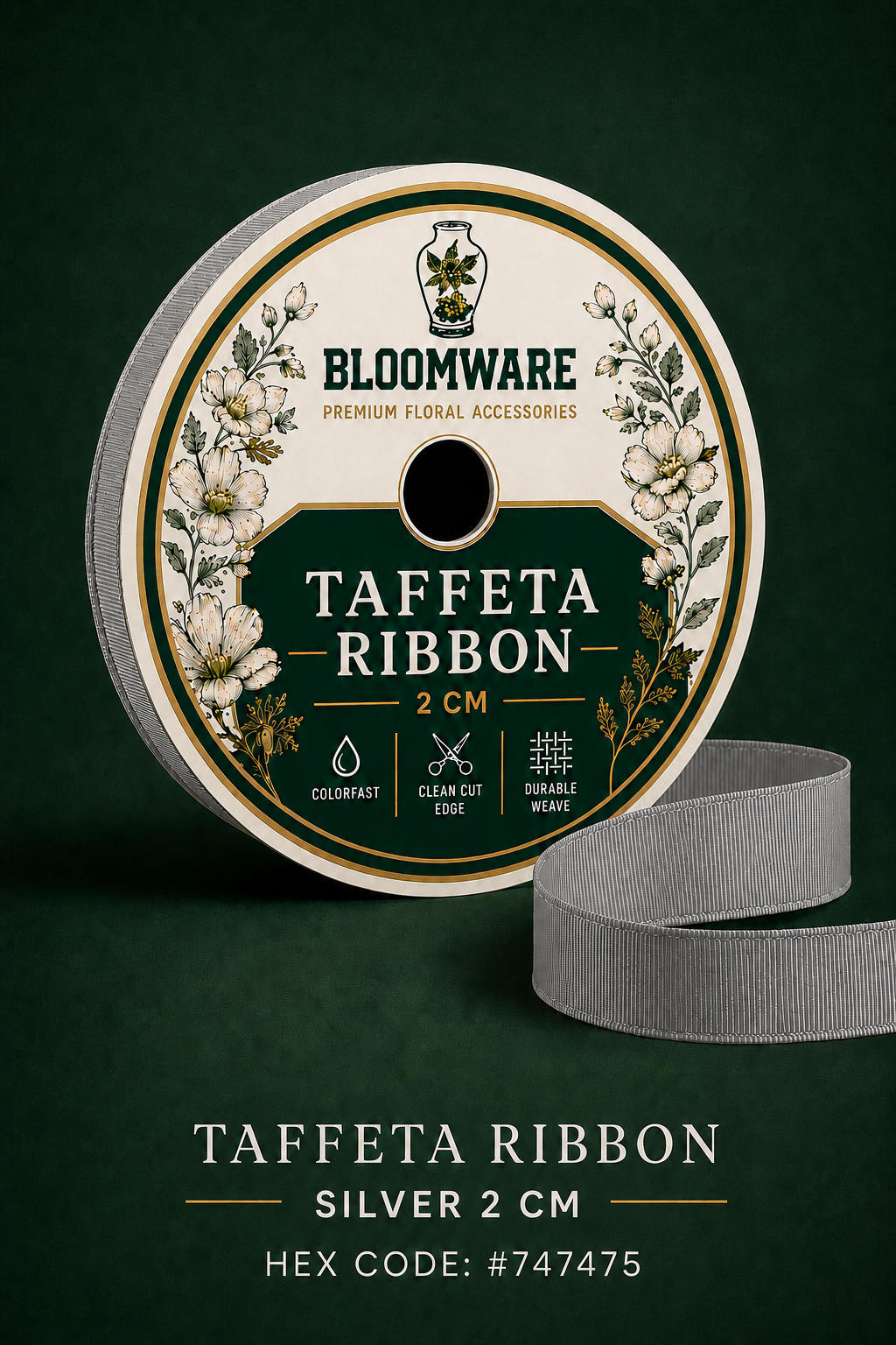 Taffeta™ Grosgrain Ribbon Silver