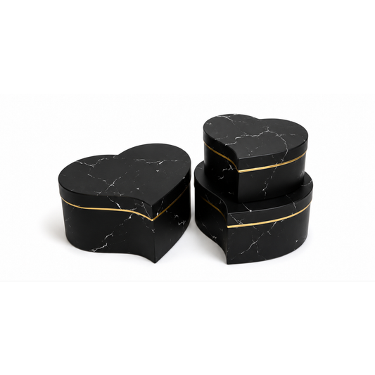 Flowerly Box™ Noir Marble Heart Box Set