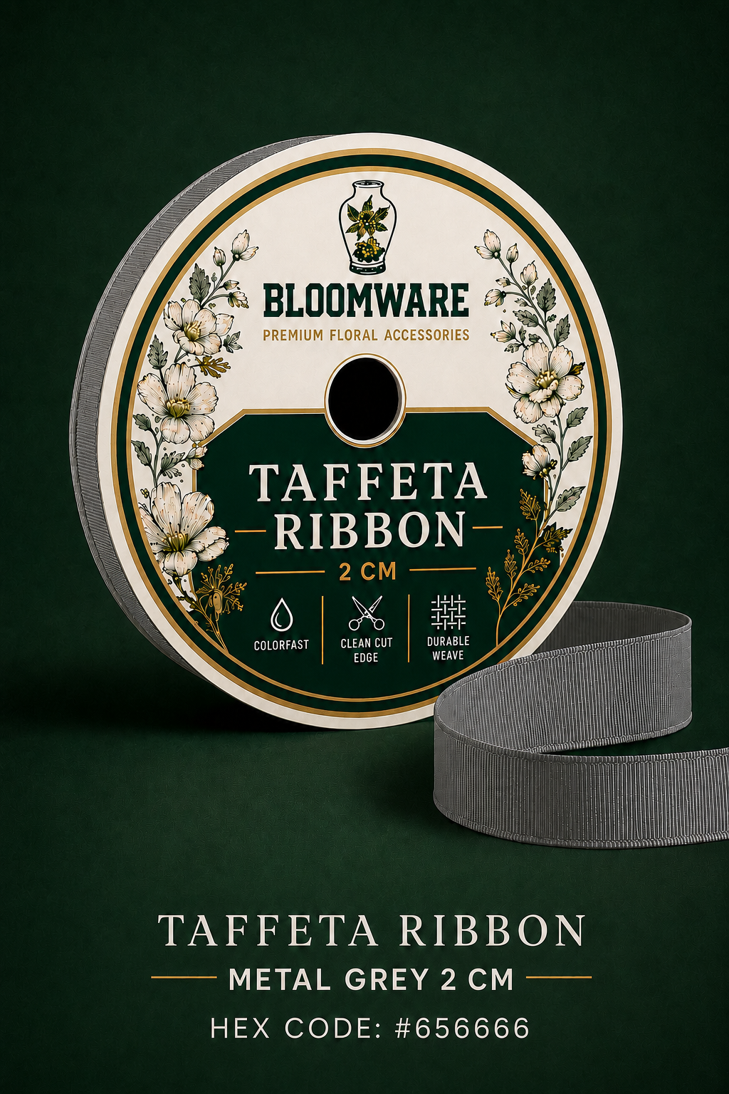Taffeta™ Grosgrain Ribbon Metal Grey