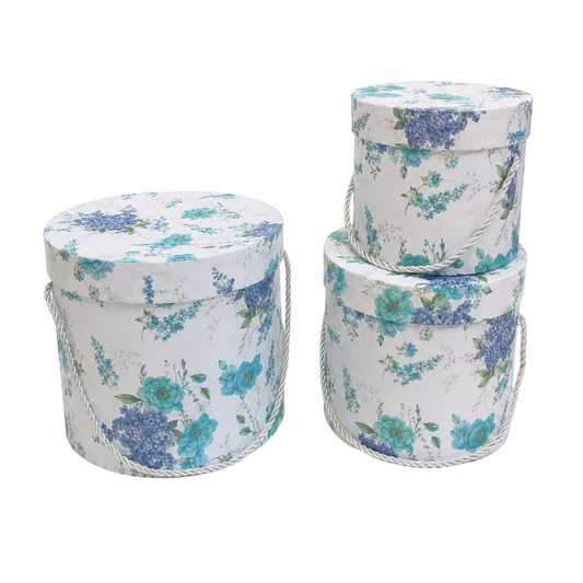 Flowerly Box™ Blue Bloom Floral Hat Box Set