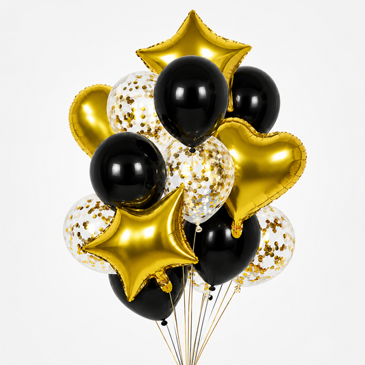 Floaty™ Balloon Bouquet Black & Gold