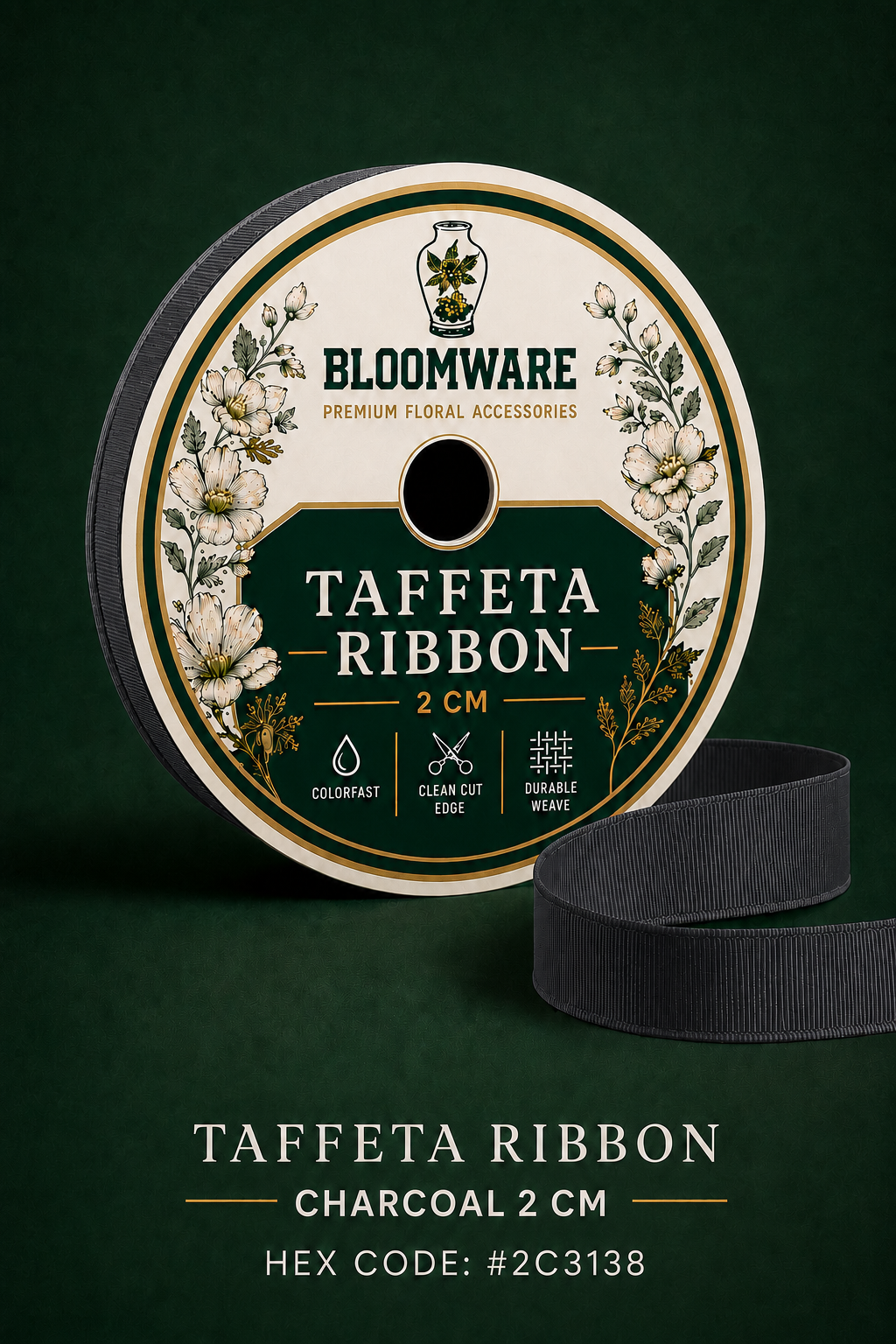 Taffeta™ Grosgrain Ribbon Charcoal