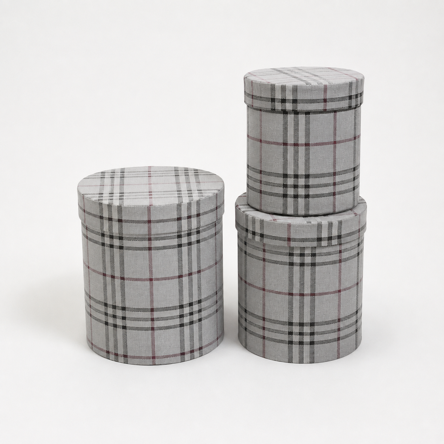 Flowerly Box™ Light Grey Plaid Round Hatbox Set