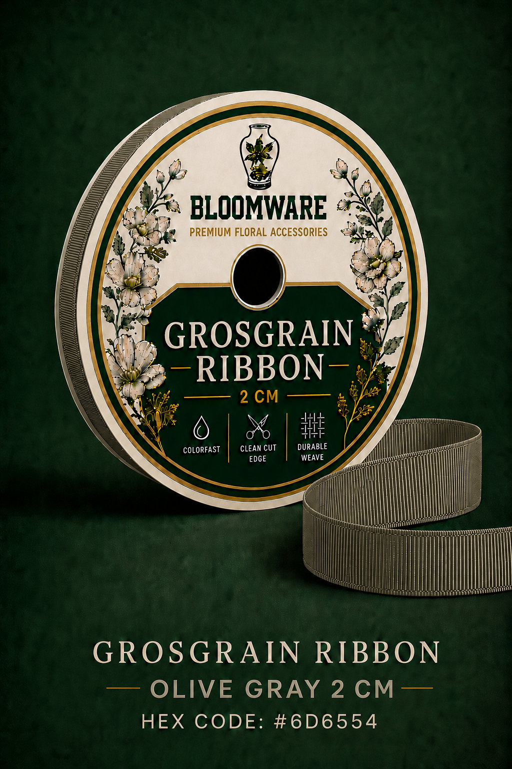 Taffeta™ Grosgrain Ribbon Olive Gray