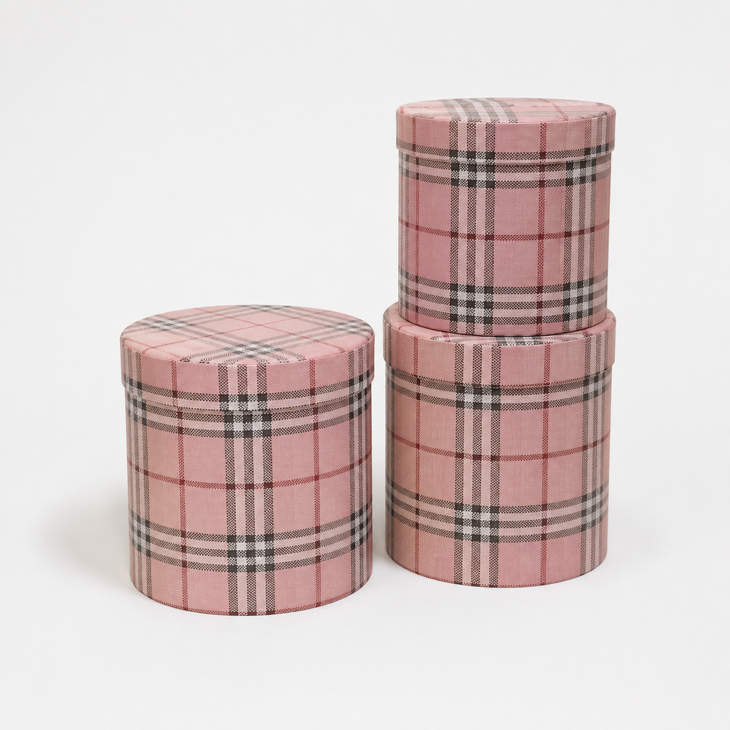 Flowerly Box™ Pink Plaid Round Hatbox Set