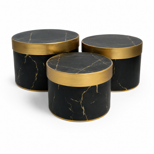 Flowerly Box™ Noir Marble Round Box Trio