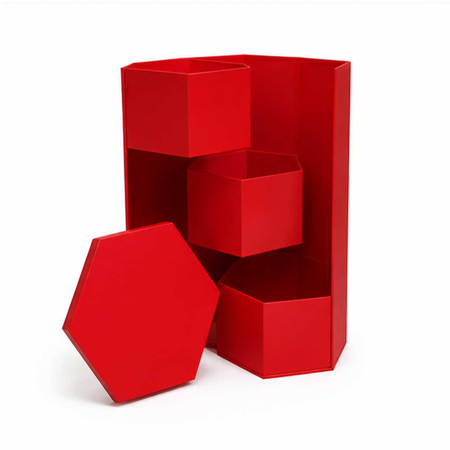 Flowerly Box™ Crimson Hexagonal Compartment Display
