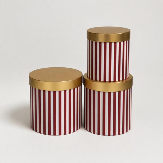 Flowerly Box™ Striped Cylindrical Boxes Red White