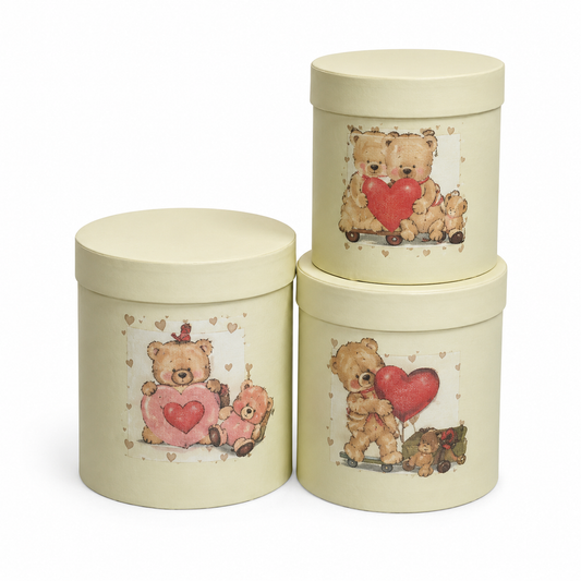 Flowerly Box™ Cream Teddy Bear Gift Box Trio