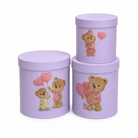 Flowerly Box™ Lavender Teddy Bear Gift Box Trio