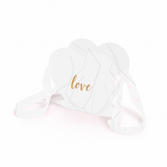 Flowerly Box™ White Marble Ribbon Heart Box