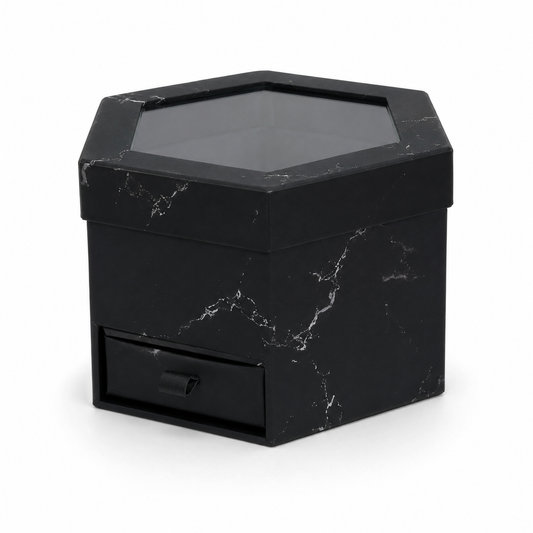 Flowerly Box™ Black Marble Hexagon Box