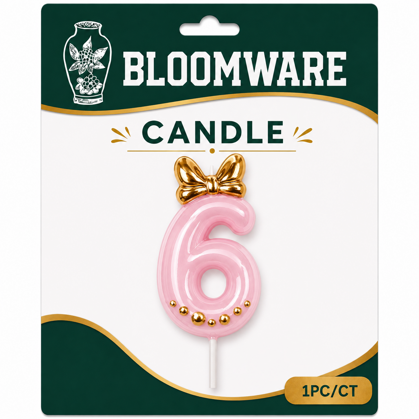 Bloomware Bow Pearl Number Candle 6