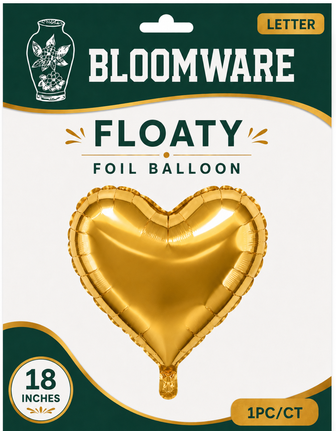 Floaty™ Heart Foil Balloon Metallic Gold