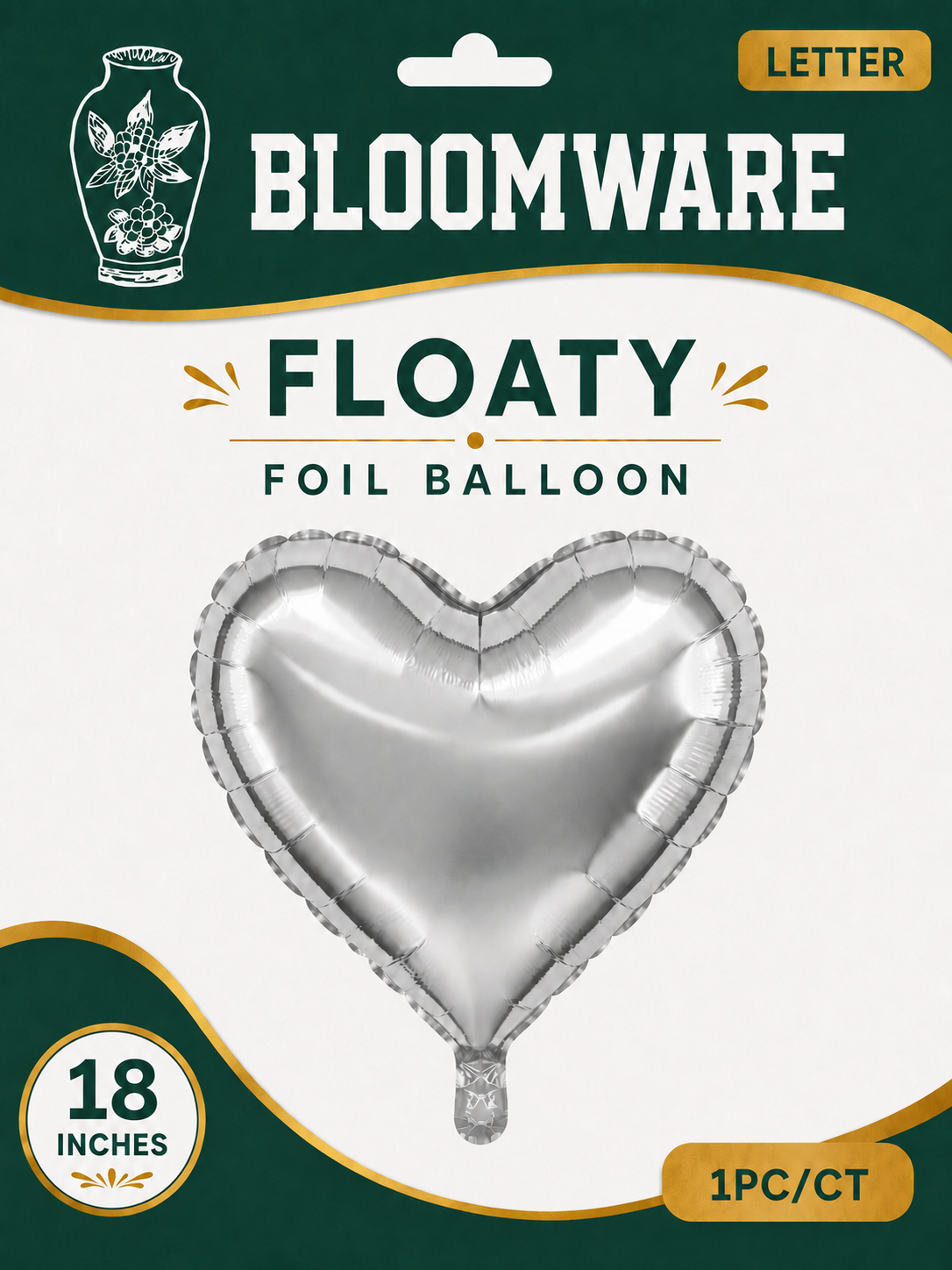 Floaty™ Heart Foil Balloon Metallic Silver