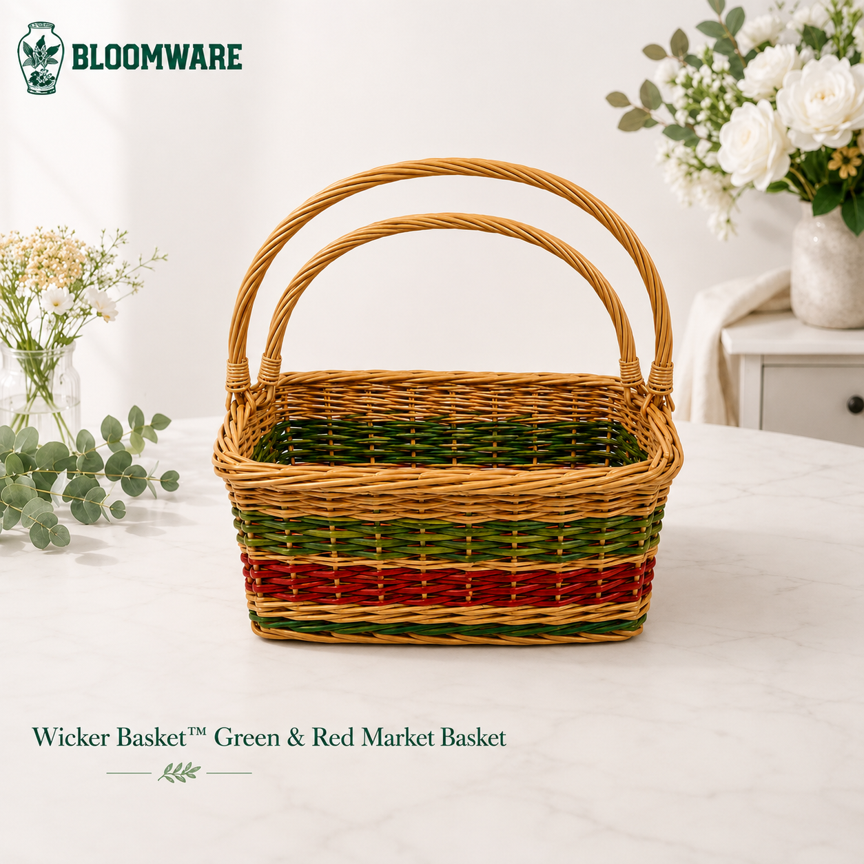 Wicker Basket™ Green & Red Market Basket
