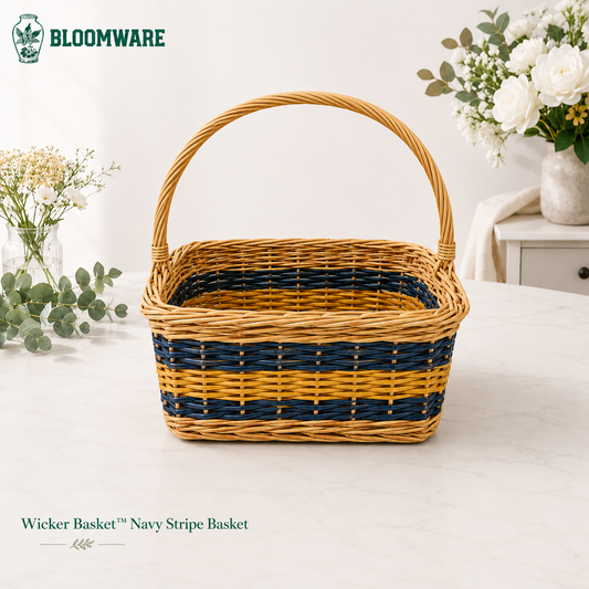 Wicker Basket™ Navy Stripe Basket