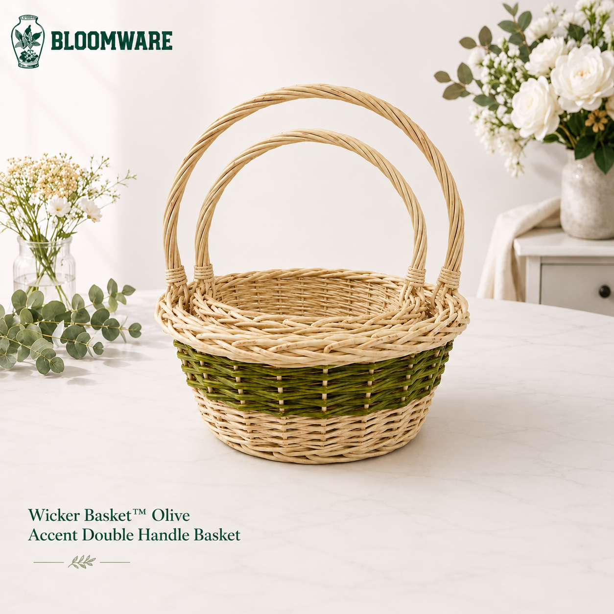 Wicker Basket™ Olive Accent Double Handle Basket