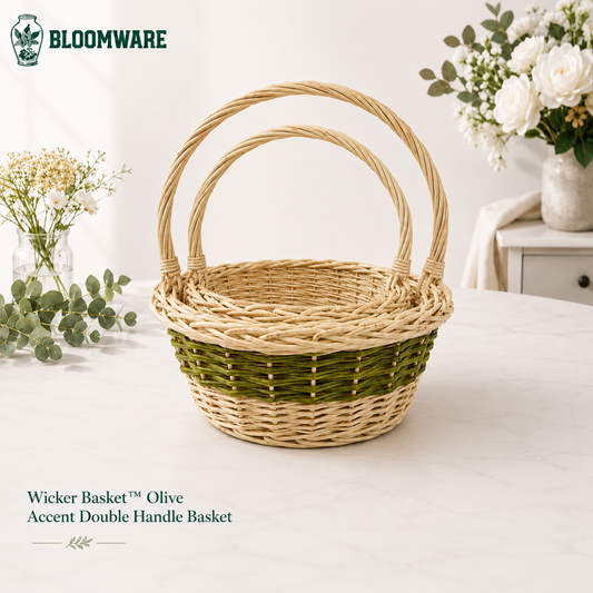 Wicker Basket™ Olive Accent Double Handle Basket