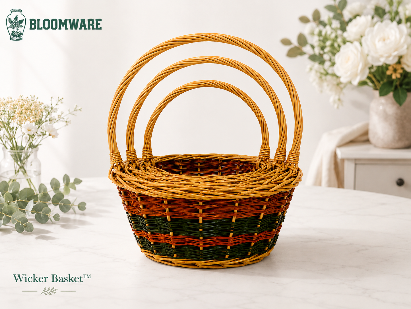 Wicker Basket™ Rustic Stripe Trio Handle