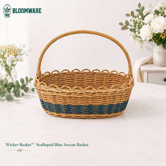 Wicker Basket™ Scalloped Blue Accent Basket